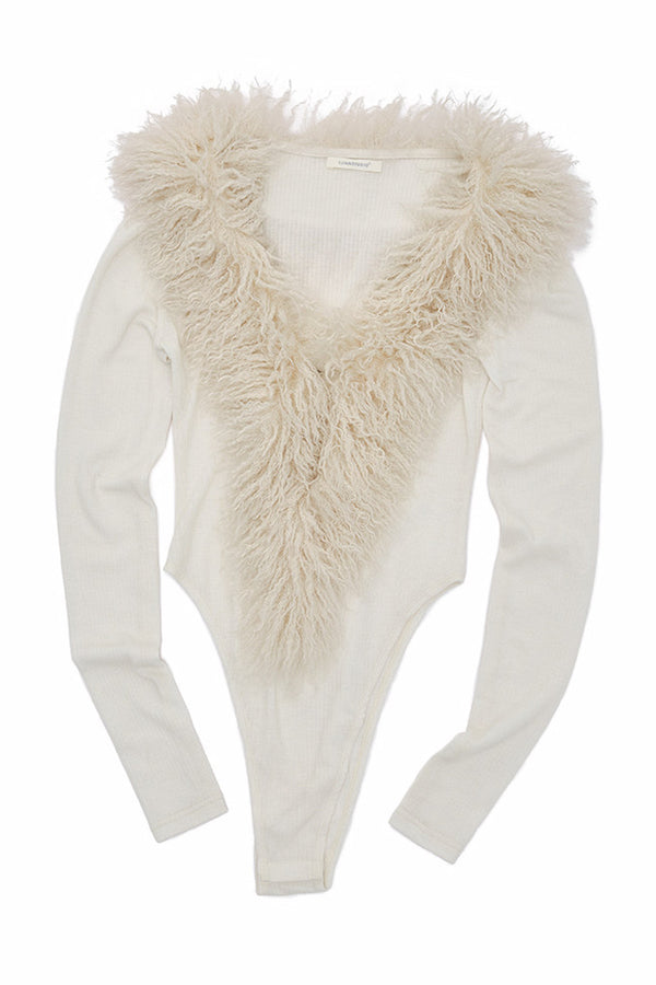Long-Sleeve Wool V-Neck Bodysuit