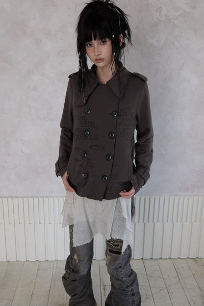 Trench Style Printed Unhemmed Double-Breasted Jacket