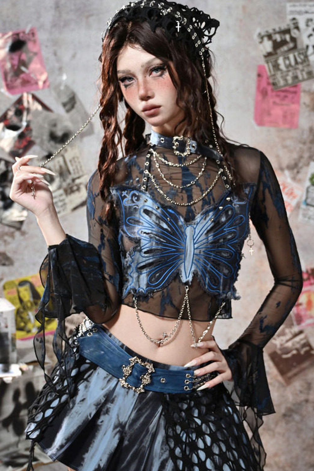 Butterfly Studded Chain Tube Top and Mesh Base Layer Set-Up