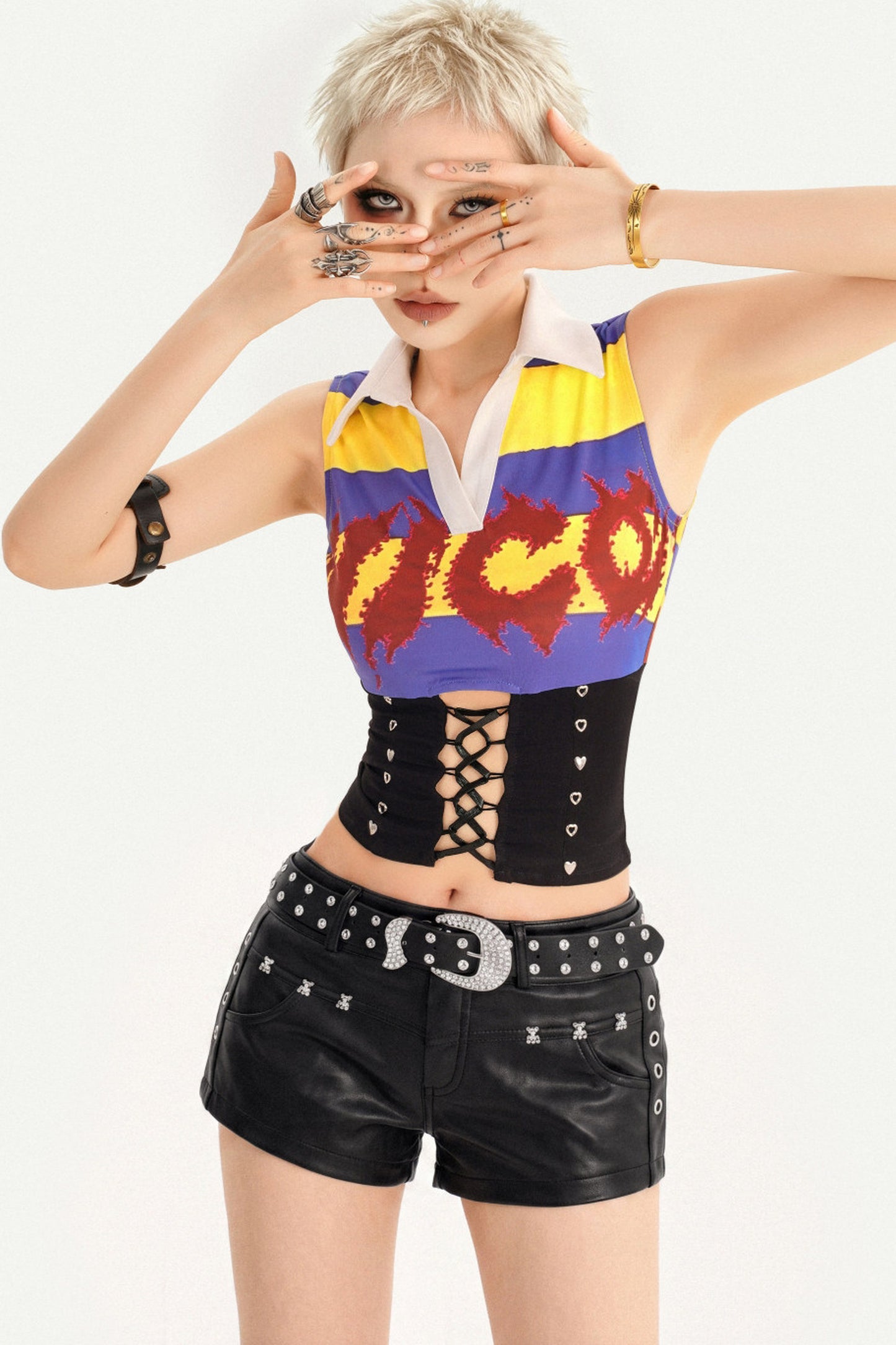 Y2K Jersey Collar Corset Tank Top