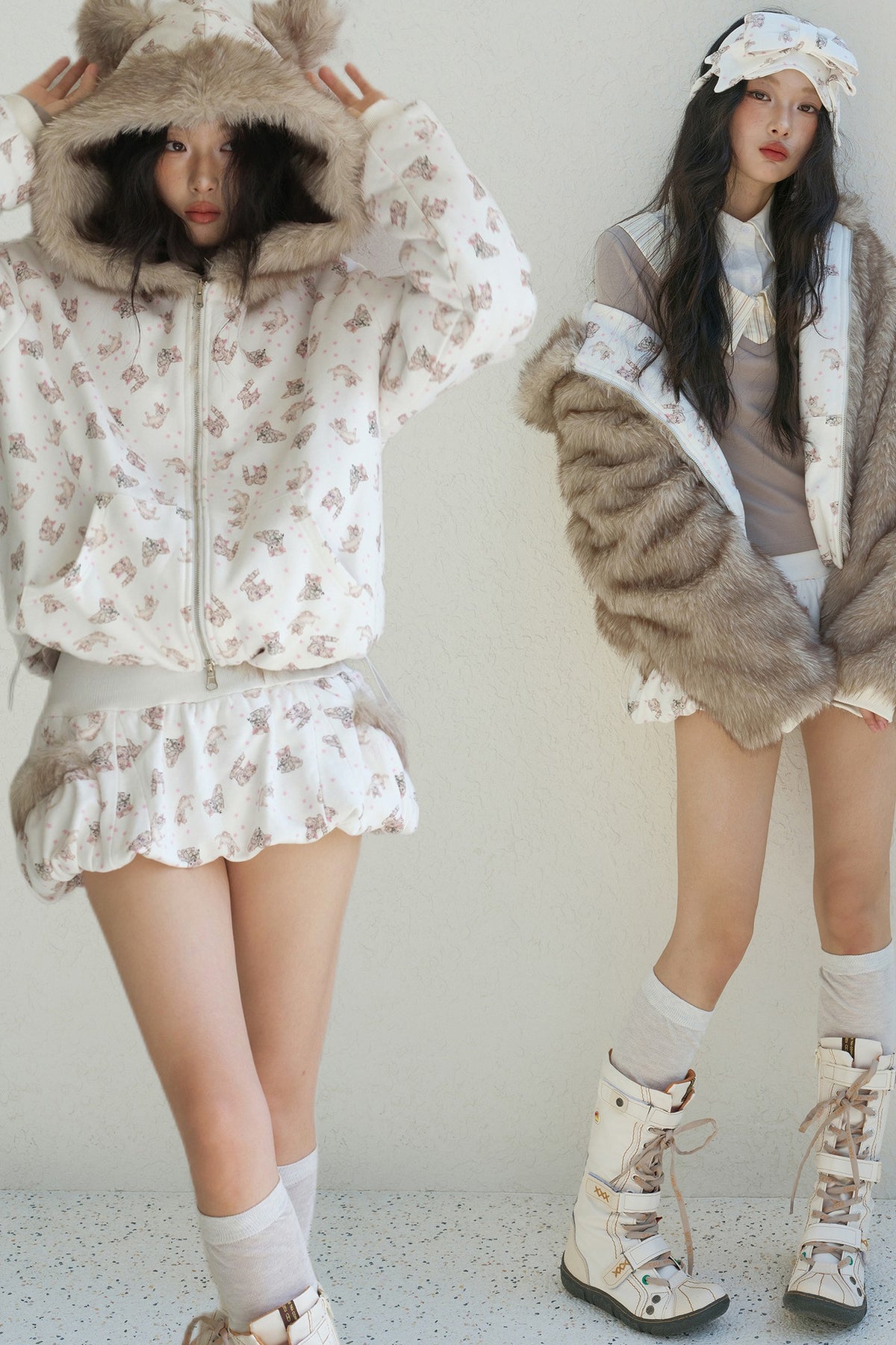 Manteau matelassé réversible à capuche avec imprimé chat