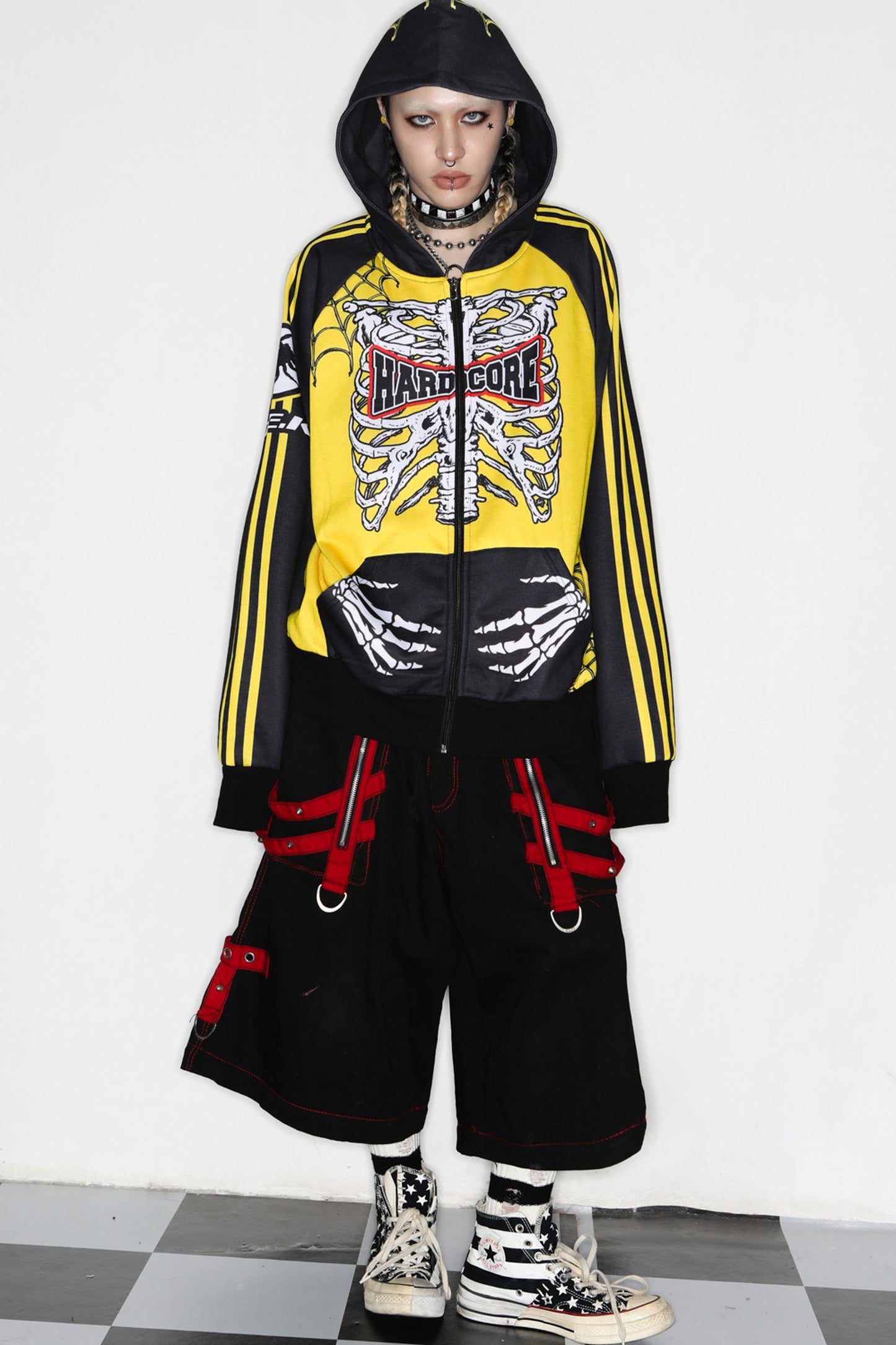Skeleton Ribcage Hooded Zipper Jacket