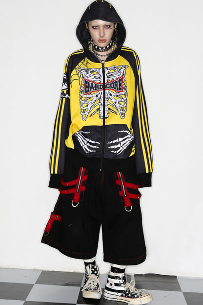 Skeleton Ribcage Hooded Zipper Jacket