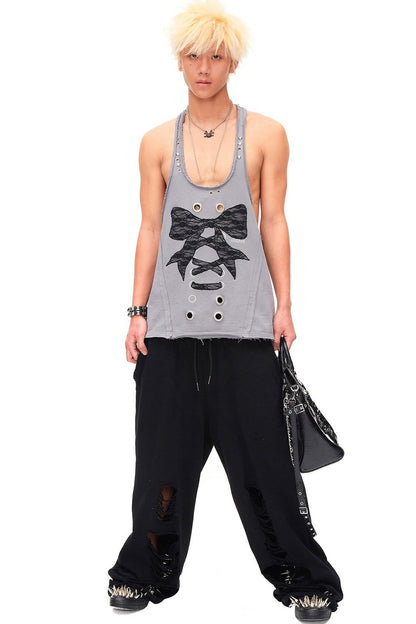 Studded Lace Bow Vest