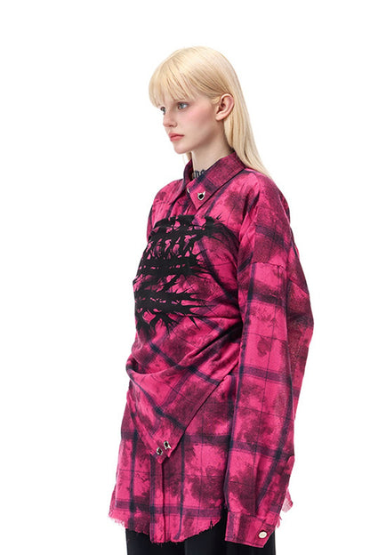 Top a fascia stile foulard quadrato con stampa di spine rosa