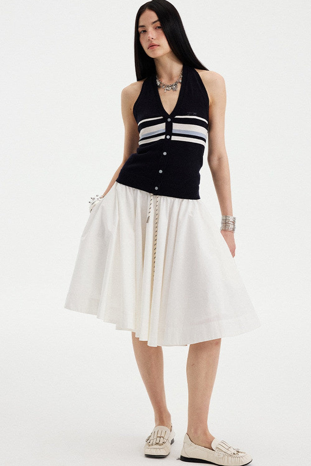 Low Waist Solid A-Line Skirt