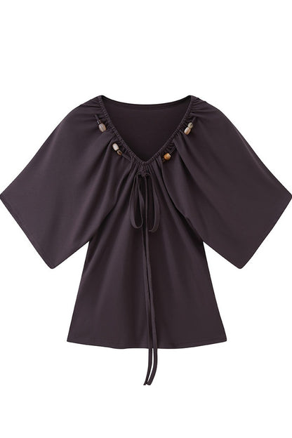Beaded V Neck Batwing Blouse