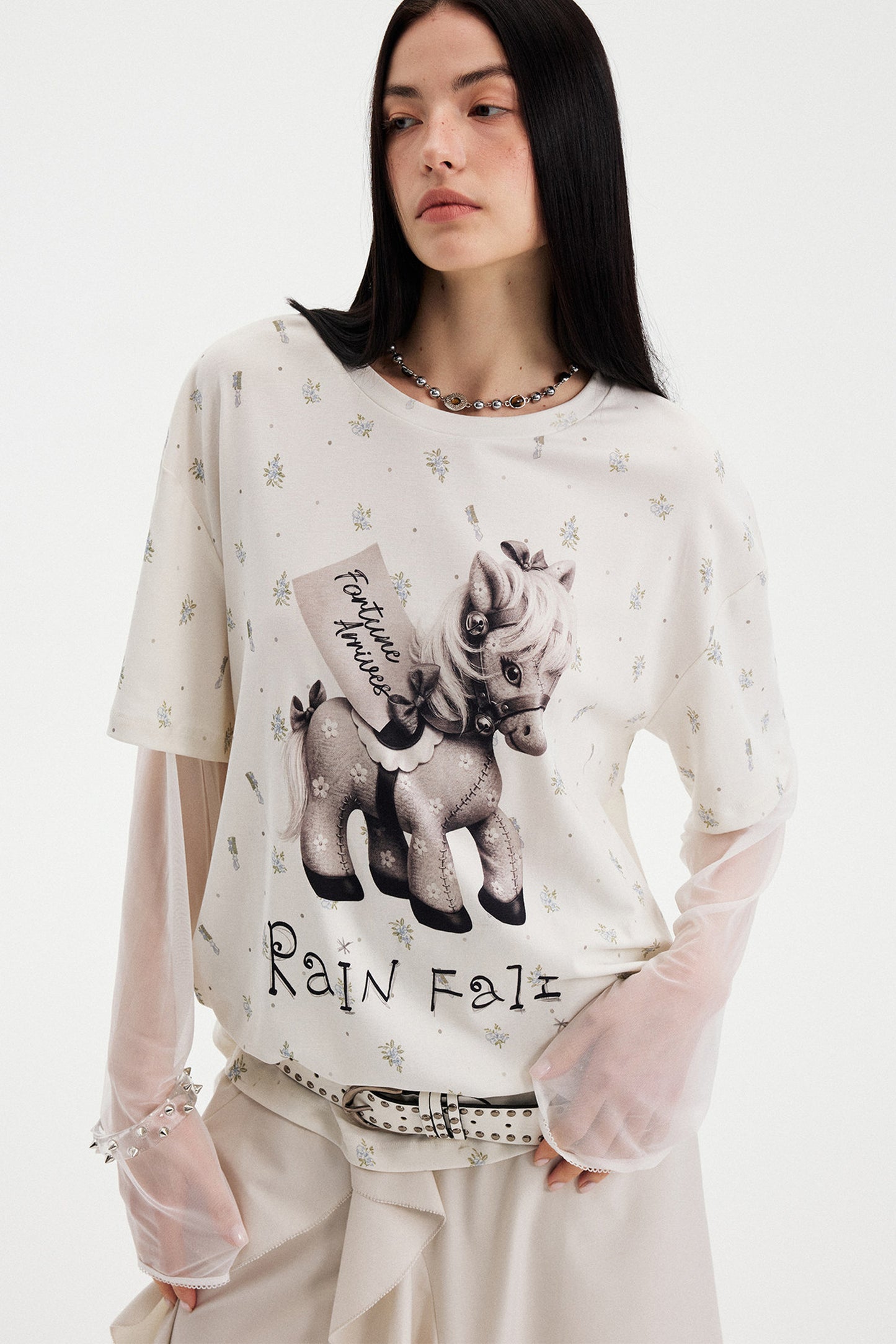 Floral Print Pony Layered Blouse