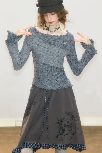 Strickoberteil mit Rüschenbesatz und Glockenärmeln