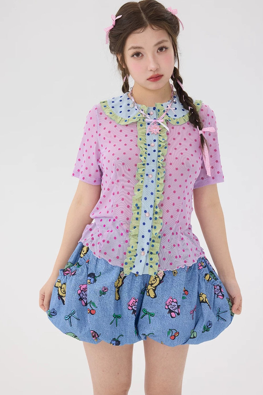 Chemisier violet à pois floqués