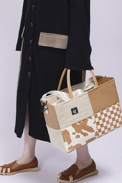 Y2K Leather Contrast Tote Bag