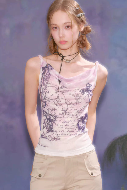 Gentle Pink Plaid Rabbit Print Tank