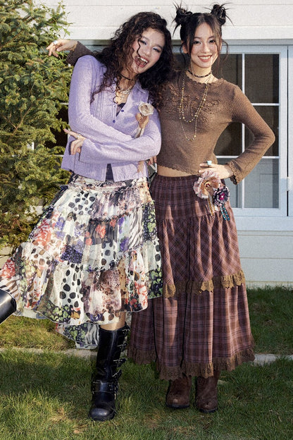 Vintage Floral Patchwork Irregular Skirt