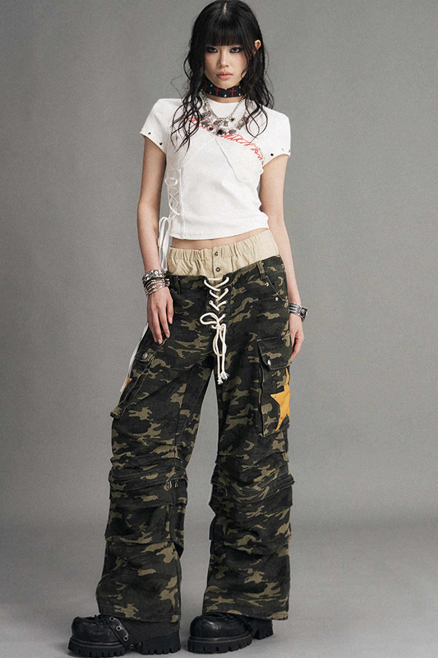 Detachable Camouflage Wide-Leg Pants