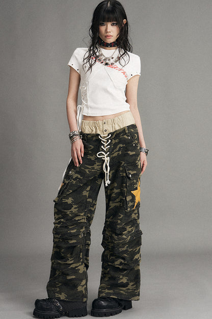 Detachable Camouflage Wide-Leg Pants