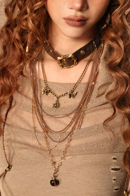 Multi-Layered Long Necklace Punk Denim Bracelet Set-Up