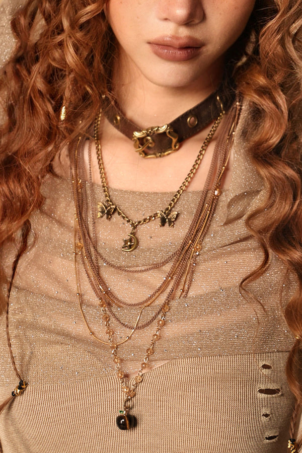 Multi-Layered Long Necklace Punk Denim Bracelet Set-Up