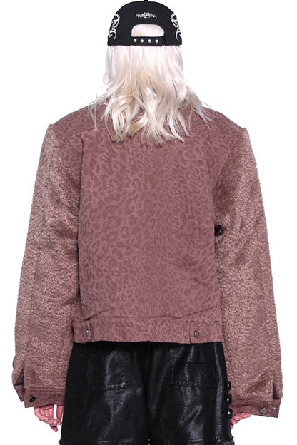 Leopard Print Fur Sleeve Jacket