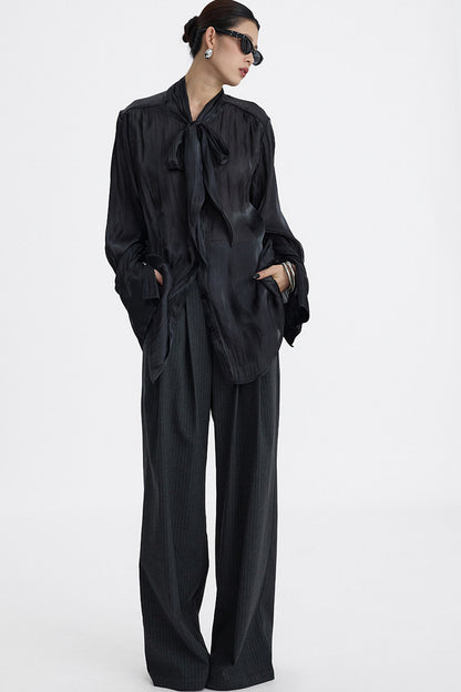 Pleated Tie Neck Shirt