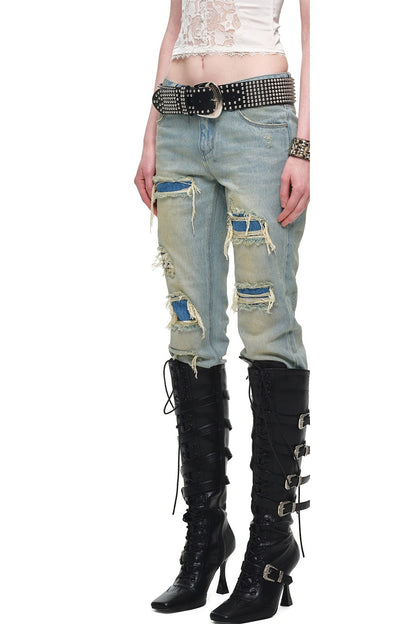 Lace-Up Metal Buckle Stiletto Boots