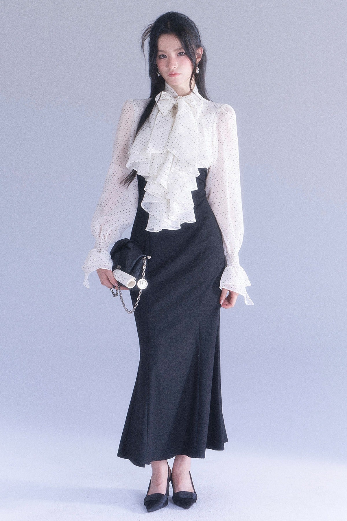Polka High-Waisted Fishtail Dress