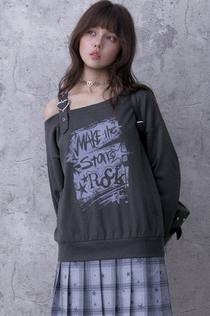 Graffiti Off-Shoulder Hoodie Dress