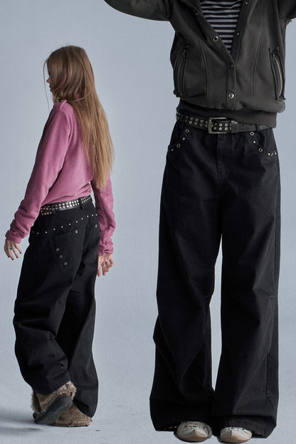 Studded Camo Wide-Leg Cargo Pants