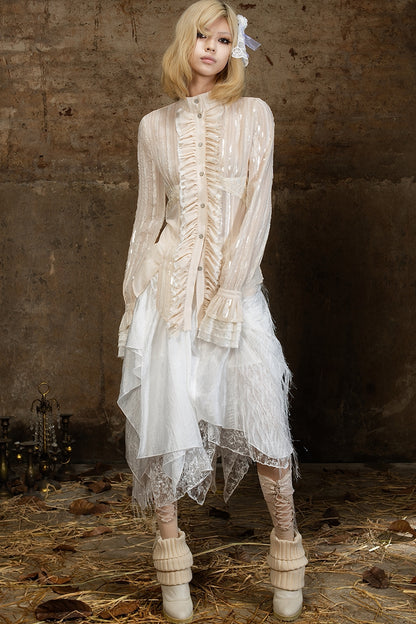 Lace Sequin Ruffle Gothic Shirt
