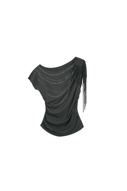 Rhinestone Off-Shoulder Batwing Blouse