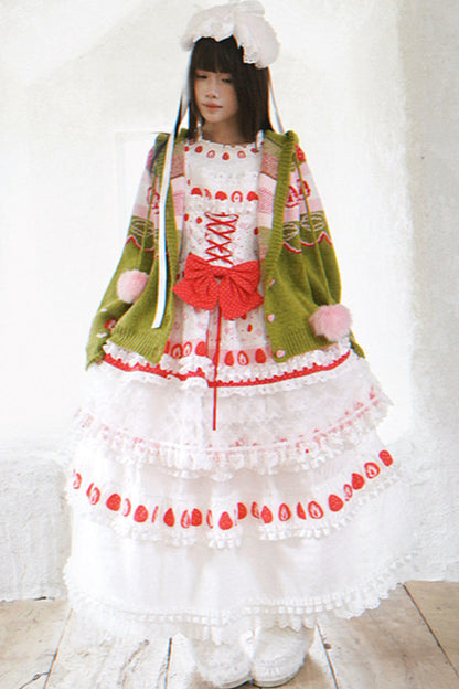 Strawberry Print Lace Tiered Skirt