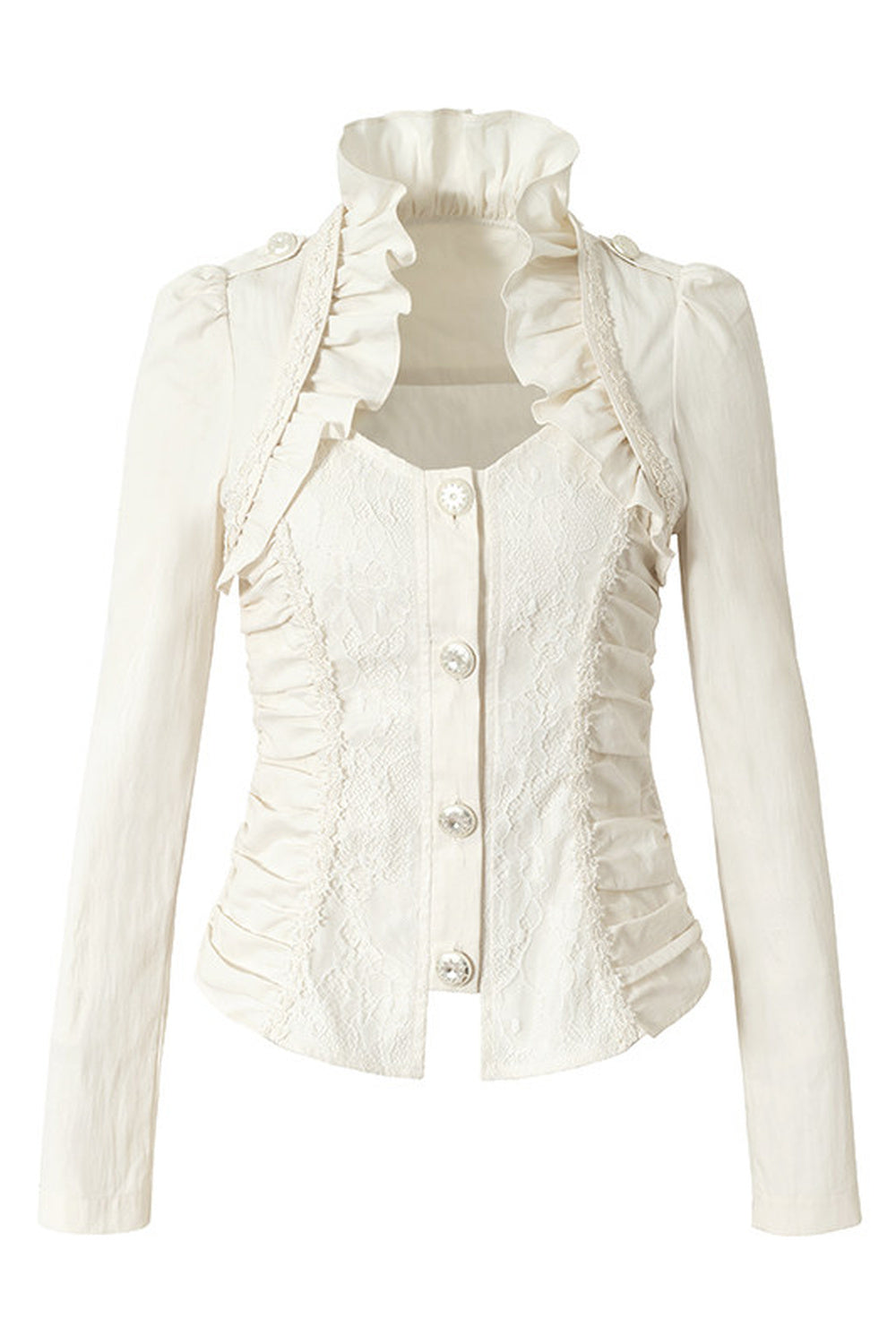 Lace Patchwork Ruched Layered-Look Shirt