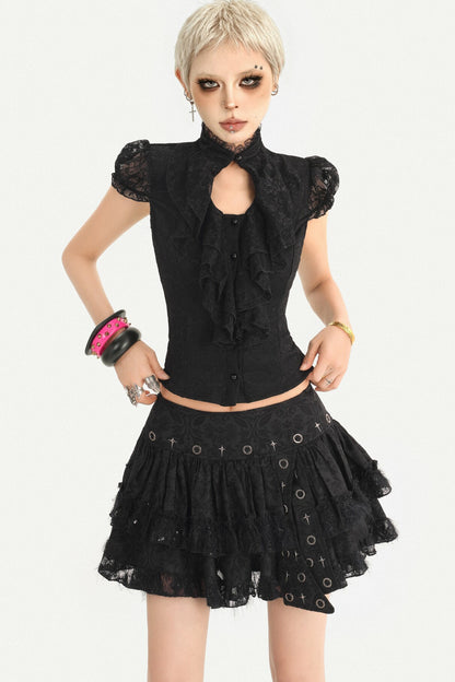 Dark Style Lace Stand Collar Top