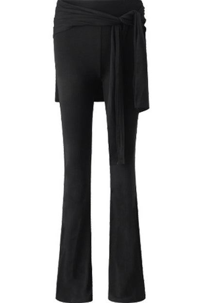 Black Mesh Halter Top And Flared Yoga Pants Set-Up