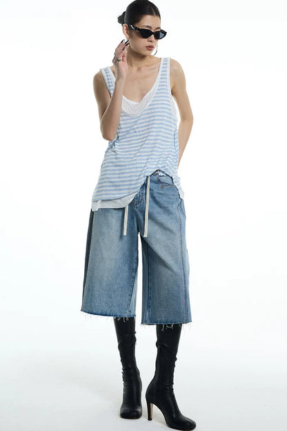 Nautical Striped Lyocell U-Neck Vest