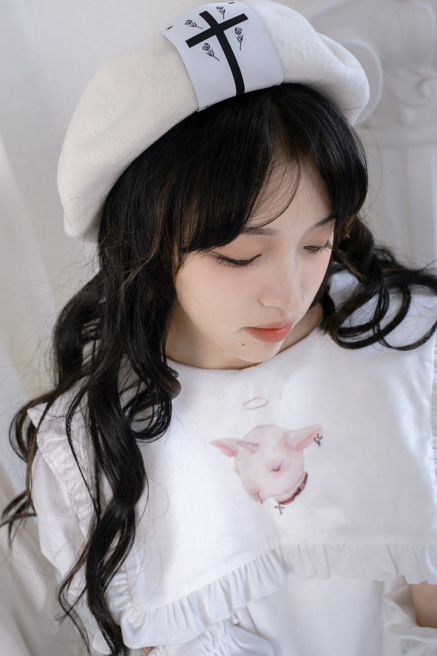 십자가 장미 울 베레모