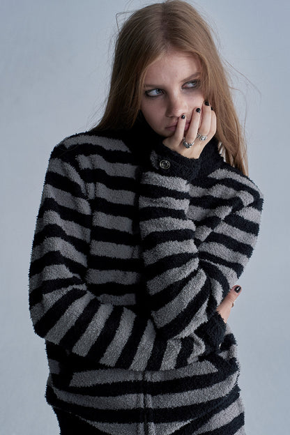 Striped Zip Cardigan and Pants Set