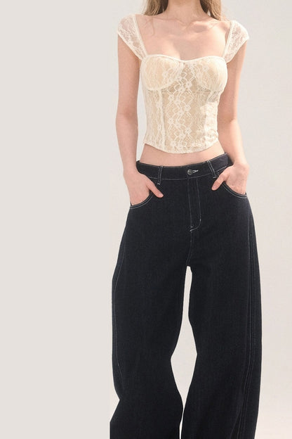 Rhinestone Wide-Leg Denim Pants