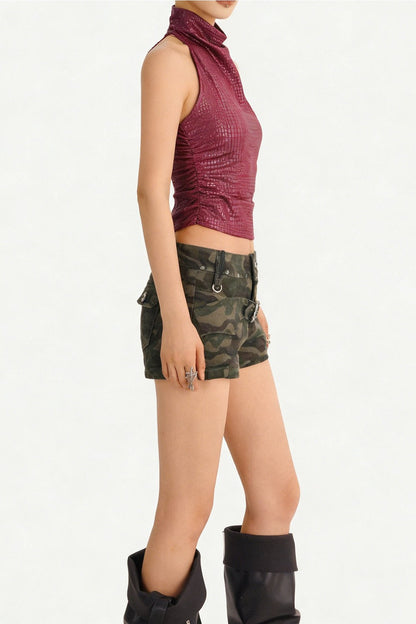 Red Halter Neck Backless Top