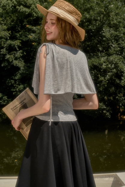 Cape-Style Short-Sleeve Top and Dress Set-Up