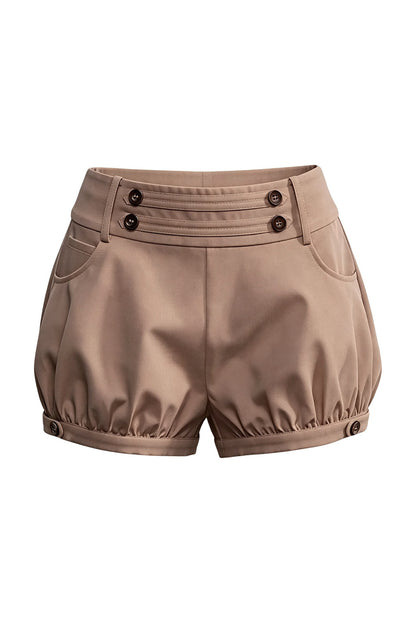 French Retro Buttoned Lantern Shorts
