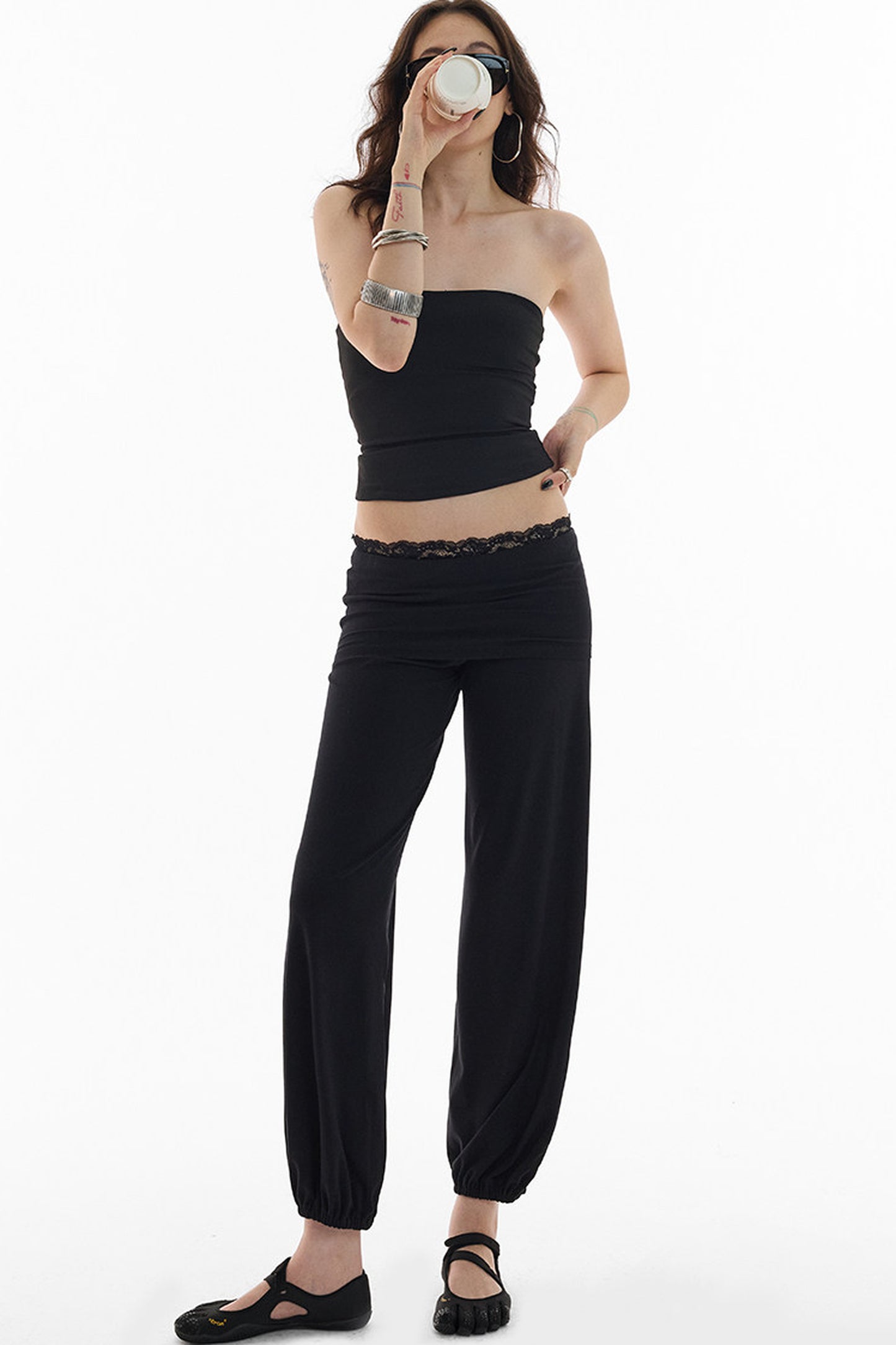 Lace Folded Waist Balloon Pants