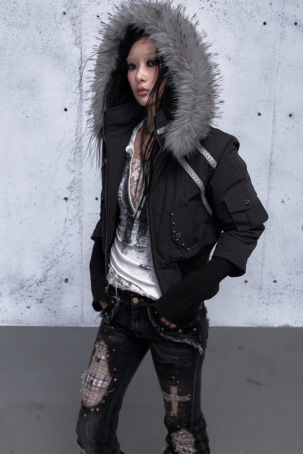Hooded Fur Collar Parka Outer