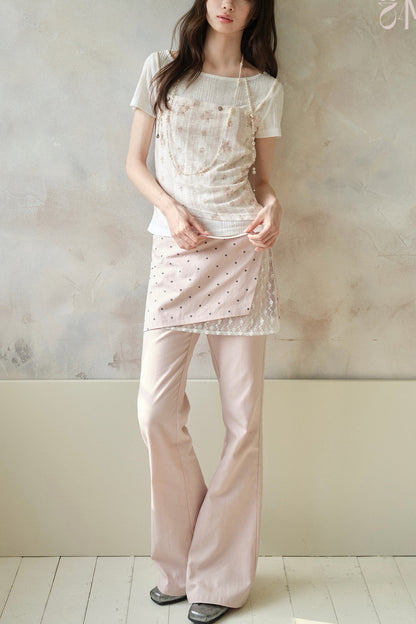 Pink Polka Dot Lace Flare Pants