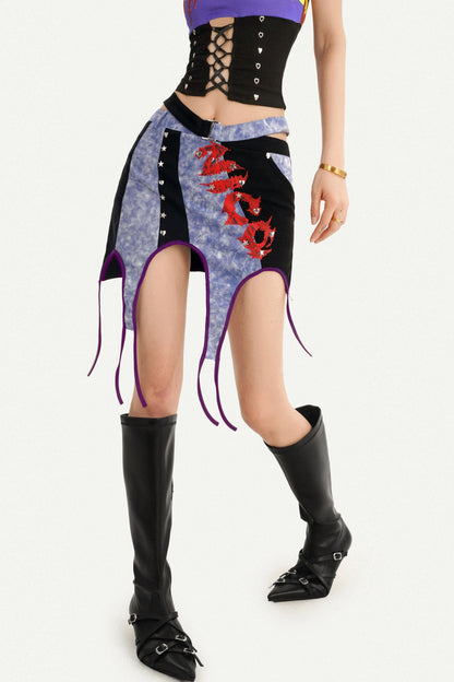 Asymmetrical Plaid Patchwork Skirt