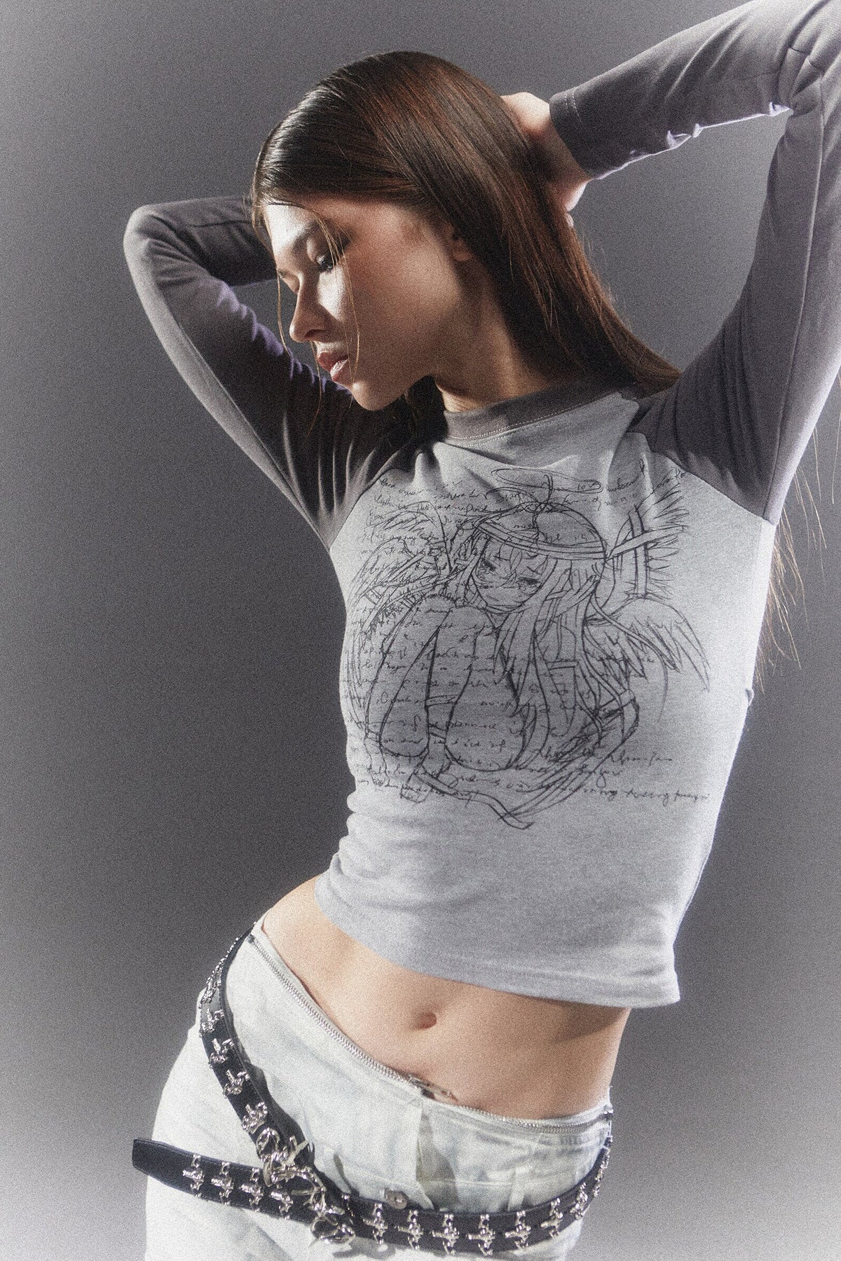 Slim-Fit Anime Raglan Top