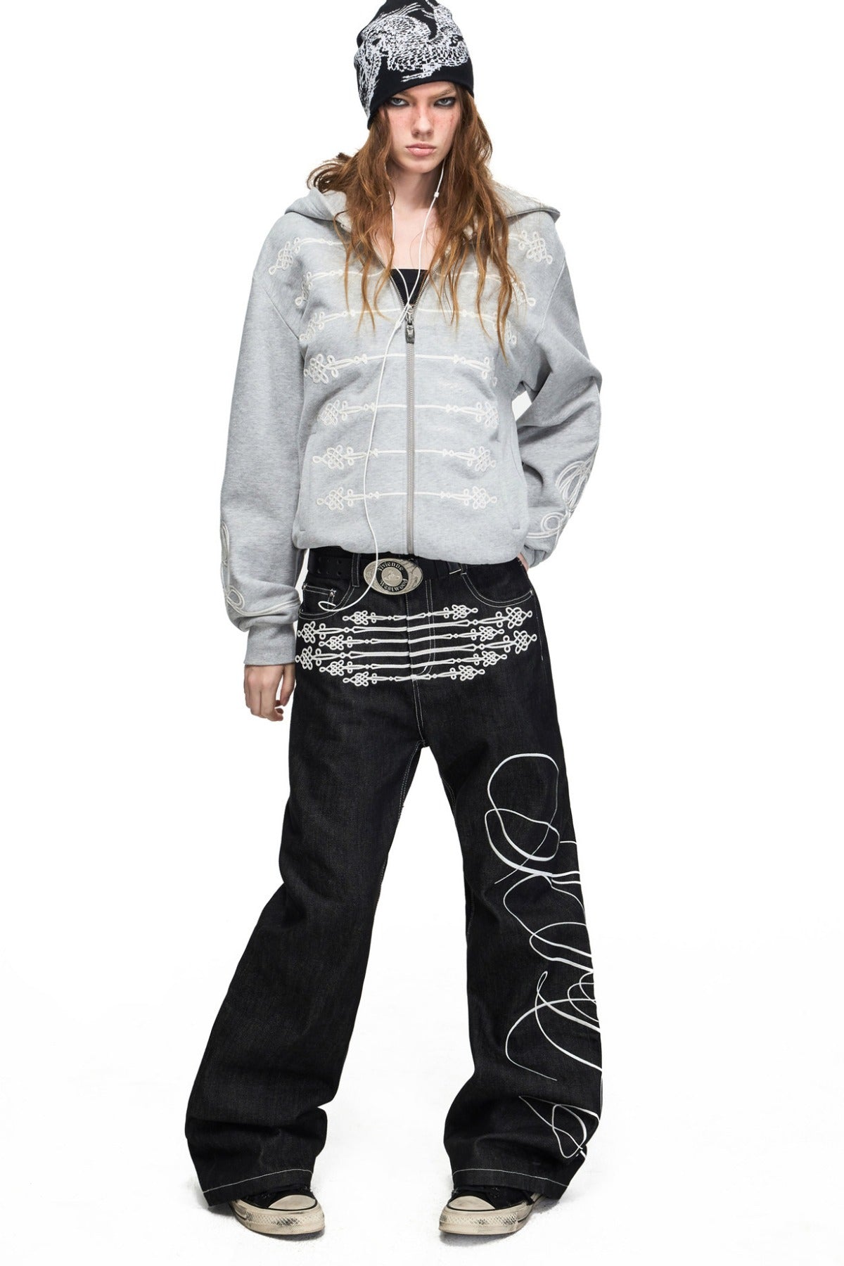 Rope Embroidery Flared Jeans