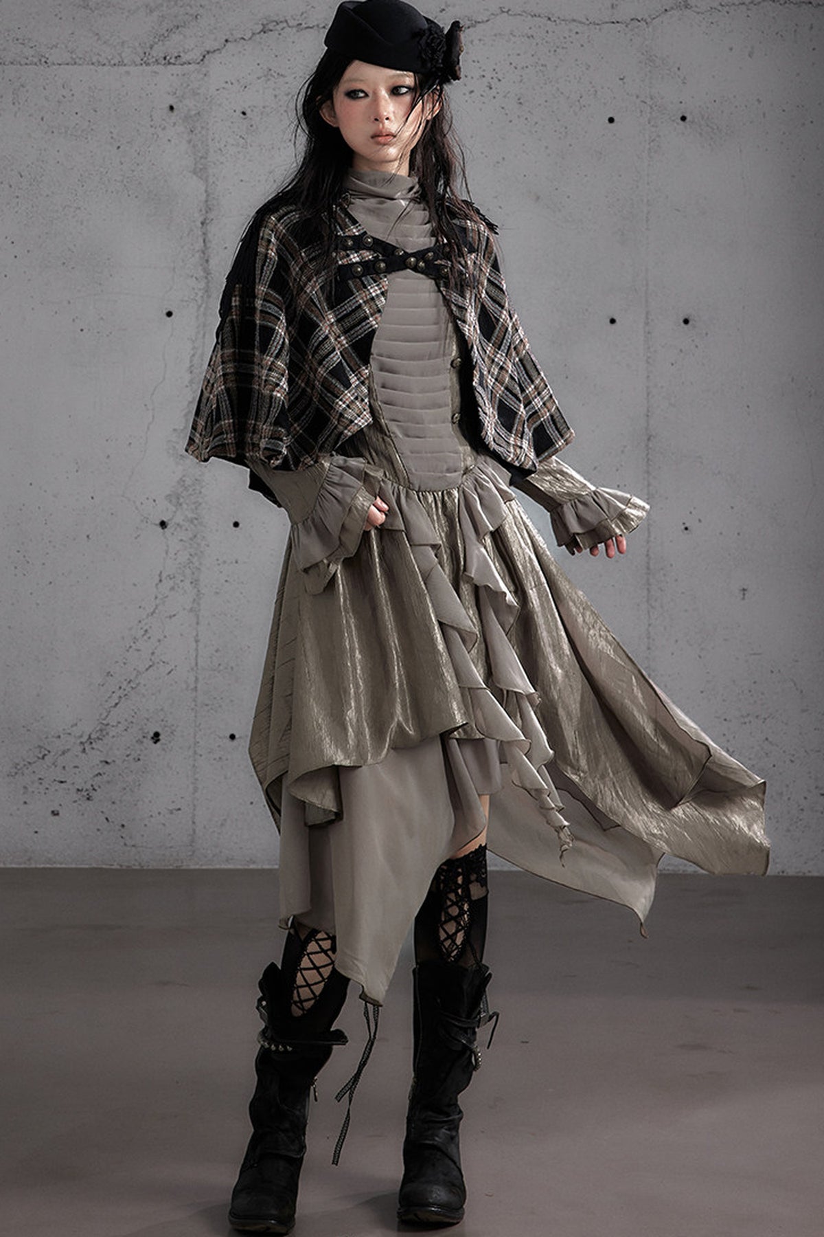 Reversible Wool Blend Plaid Cape
