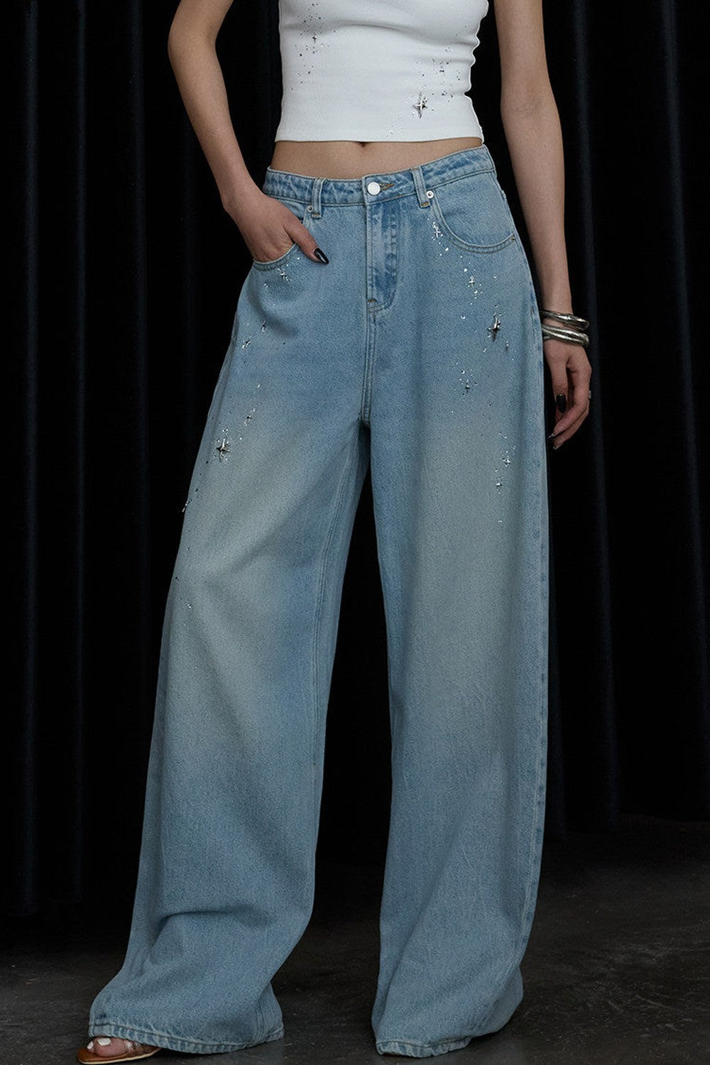 Jeans a gamba larga blu chiaro di luna