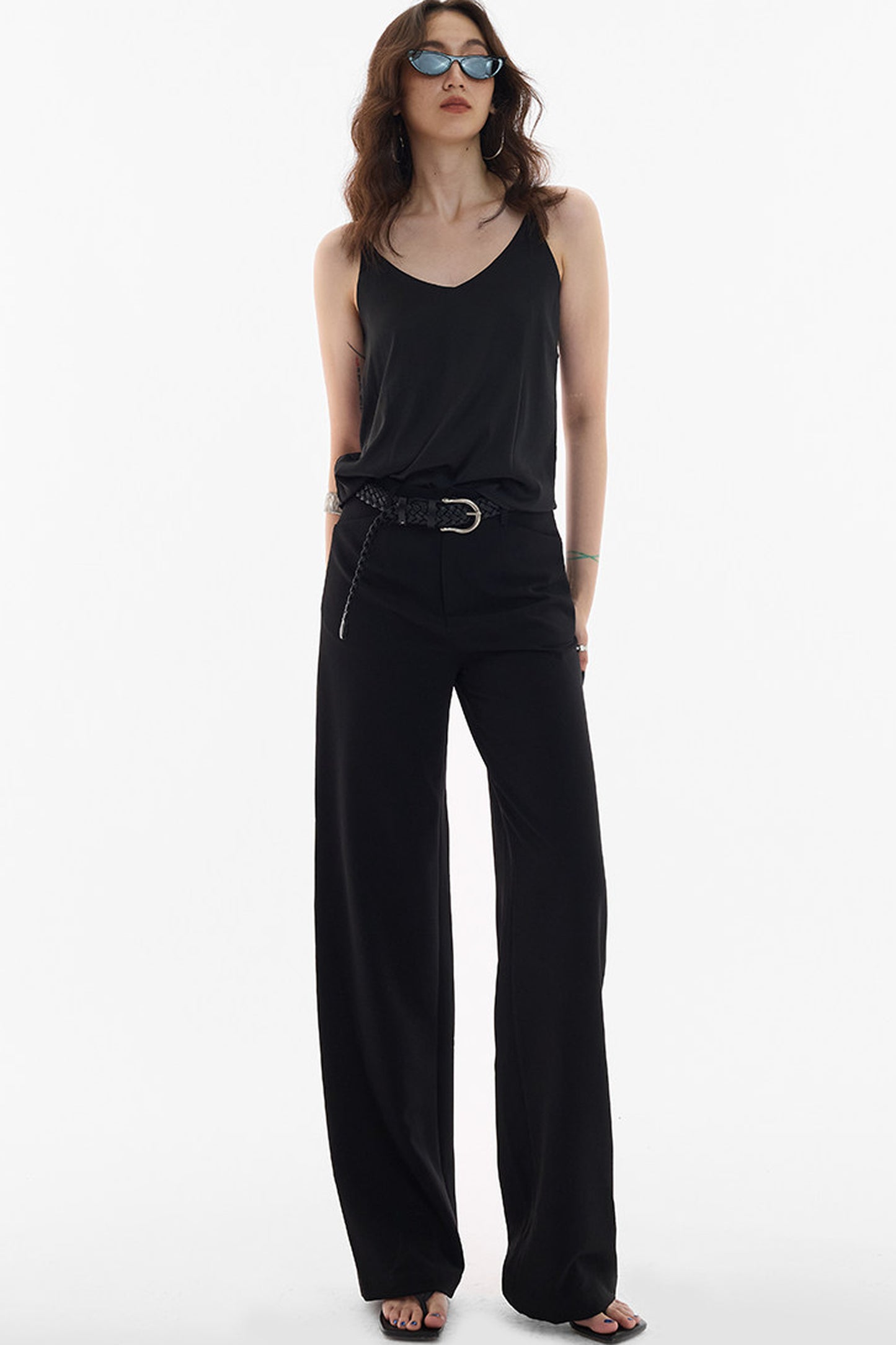 Straight-Leg Floor-Length Suit Pants