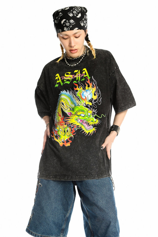 Dragon Print Loose Blouse